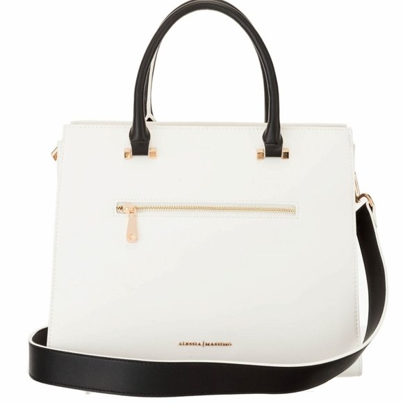 🆕Alessia Massimo Colorblock Top Handle Bag - Black / White / Grey NWT's - Picture 2 of 12